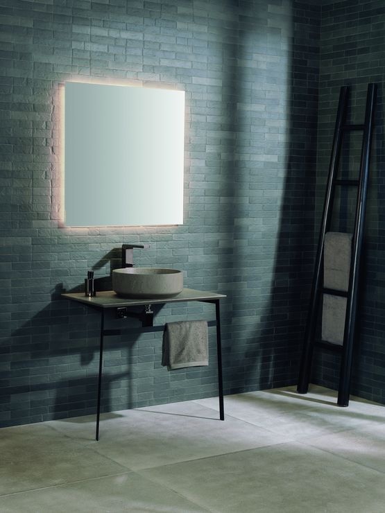 Collection de meubles en noyer et vasques en pierre naturelle | Collection KARON - produit présenté par PORCELANOSA