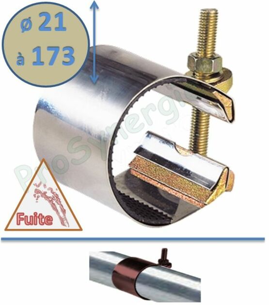 Collier réparation pour tube Øext. 21 à 173mm (Multitube : acier, fonte, PVC, Polyéthylène...) avec joint EPDM serrage 1 tirant | SITE002824