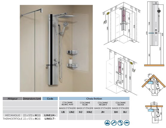Colonne de douche avec mitigeur mécanique ou thermostatique | Line-1 - NEWSANIT