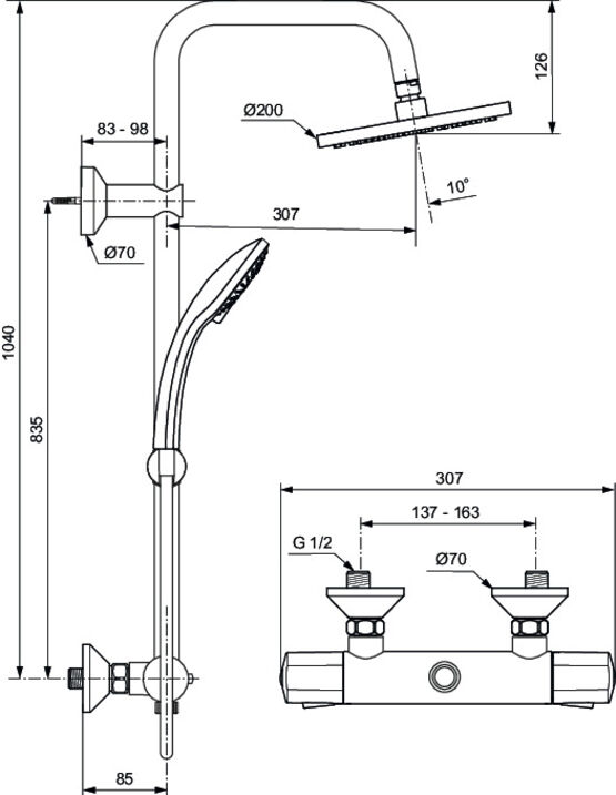  Colonne de douche thermostatique C3 | Olyos D1130AA - PORCHER