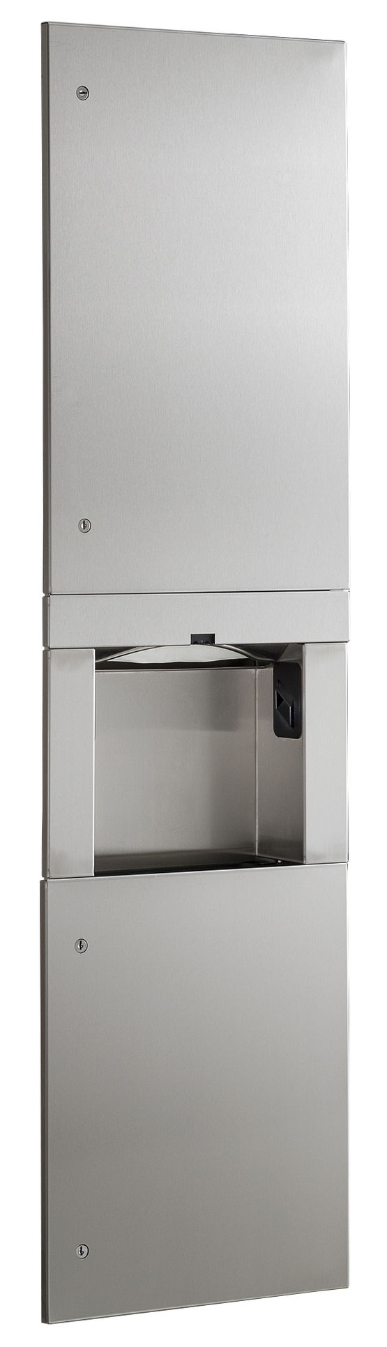 Combiné 3 en1 PMR encastré papier, sèche-mains, poubelle