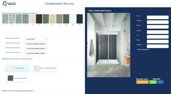  Configurateur  de douche sans faience en création ou remplacement de baignoire | Kocoon - KINEDO BALNÉO DOUCHE