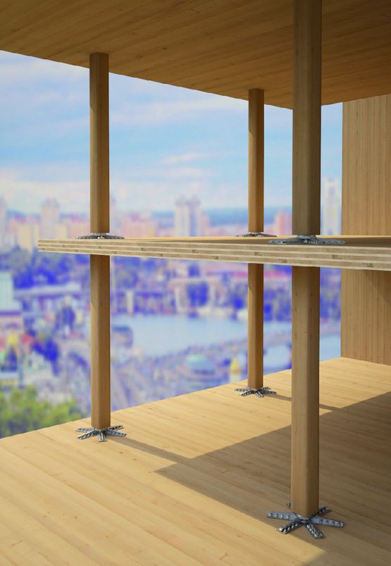 Connecteur acier pour assemblage plancher CLT - poteau de bâtiment à étages | Spider