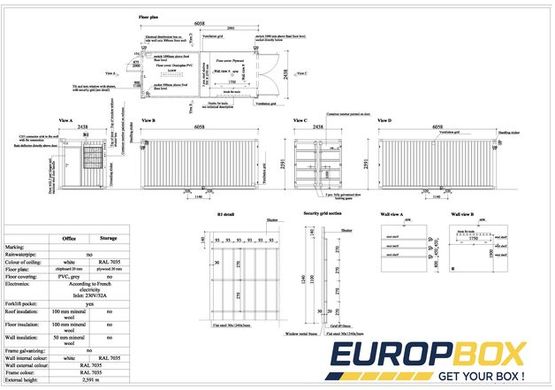  Conteneur aménagé en bureau avec partie stockage 20&#039; Hybride | EUROPBOX  - Bâtiments préfabriqués pour le stockage