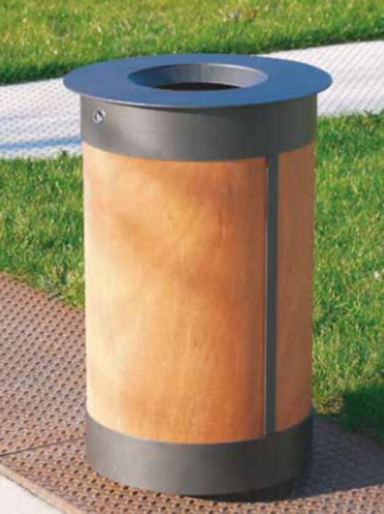 Corbeille de voirie | Corbeille Bios en bois lamellé-collé et acier pour espaces publics