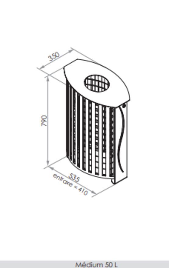  Corbeille de voirie | Corbeille Rayon de Soleil Médium 50 L en acier thermolaqué - SEMCO