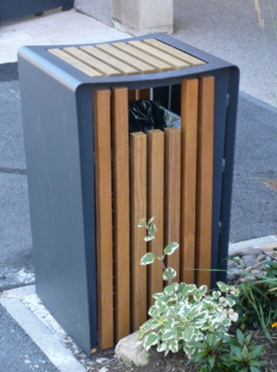  Corbeille de voirie | Corbeille Régate en acier et habillage bois - SEMCO