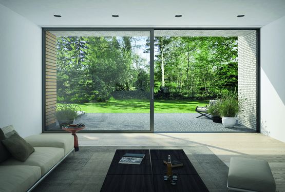 Coulissant aluminium à masses vues réduites pour façade transparente | ASE 60 et 80.HI - SCHÜCO