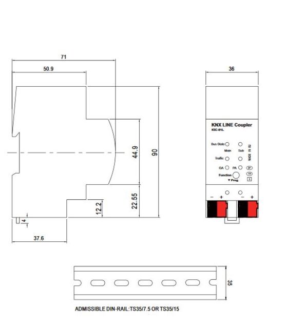   Coupleur de ligne / répéteursur rail DIN | MEAN WELL KNX KSC-02L  - Gammes d'appareillage (interrupteurs, commandes, prises, etc.)