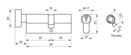  Cylindre à bouton 35 x 25 mm laitonné 3 clés - BEAURAIN DISTRIBUTION