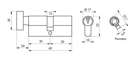  Cylindre profile eco 30 x 30 mm bouton laiton - BEAURAIN DISTRIBUTION