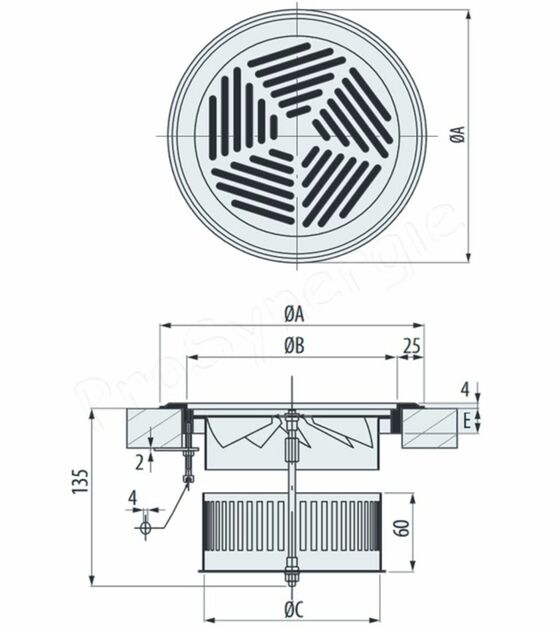  Diffuseur de sol à jet hélocoïdal, acier galvanisé, noyau central amovible, 25 à 90 m³/h | SITE012153 - PROSYNERGIE