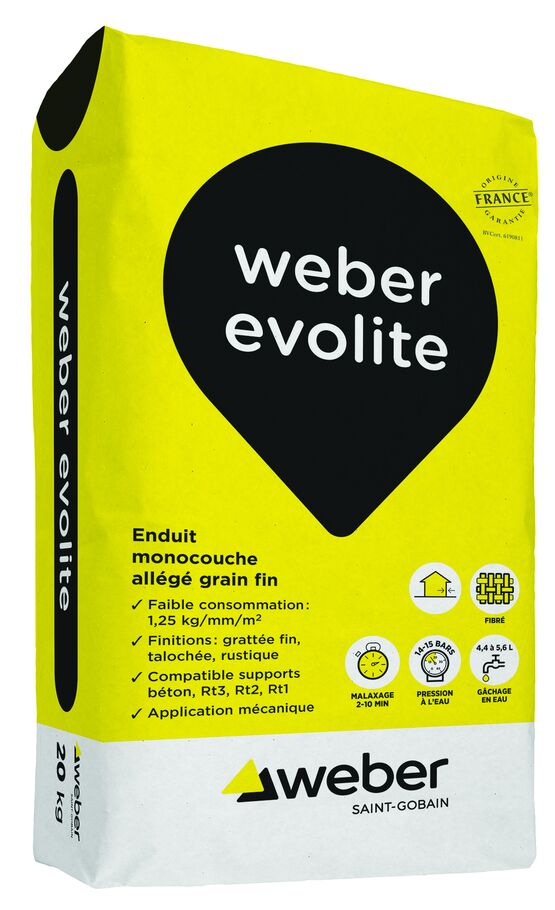  Enduit d'imperméabilisation de façade monocouche allégé à grain fin | Weber Evolite - WEBER