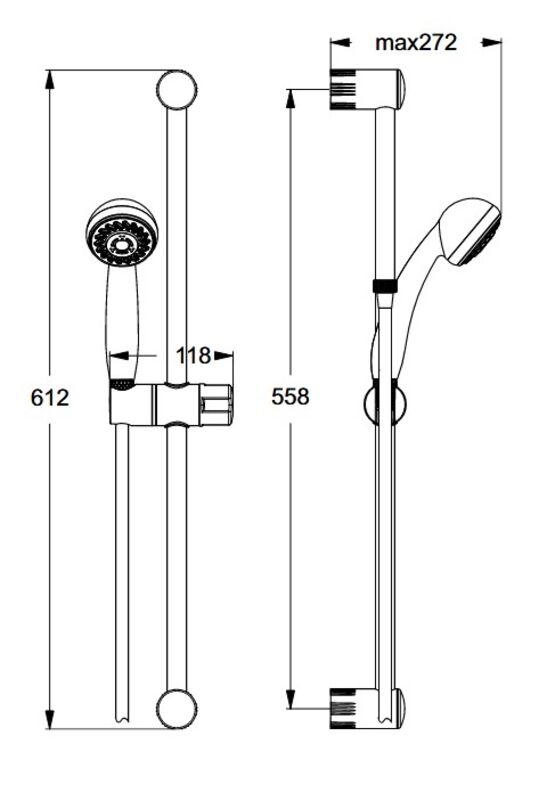  Ensemble de douche - 60 cm 1 fonction | Aqua D6039AA - Barre de douche avec douchette