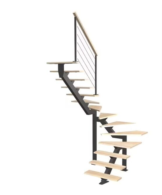 Escalier Elliot double quart tournant intermédiaire rampe Cubik câbles | Rampe Cubik Câbles