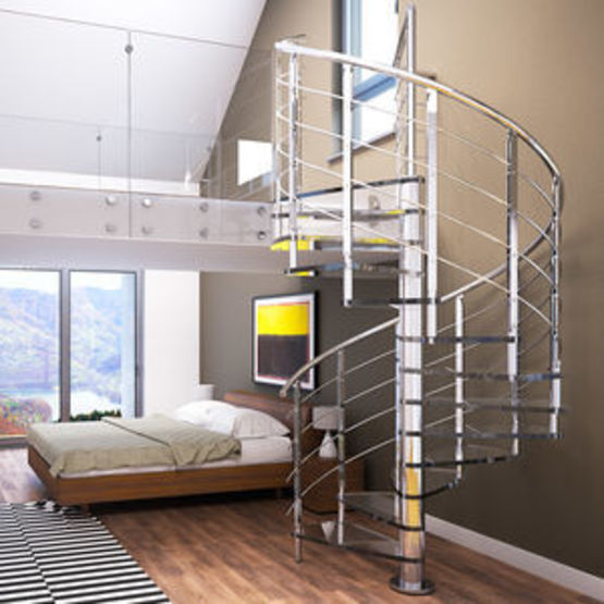 Escalier hélicoïdal en acier Inox et verre pour intérieurs | Brillia 