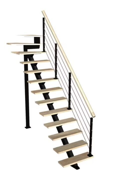 Escalier intérieur quart tournant haut | Elliot bois massif et structure acier