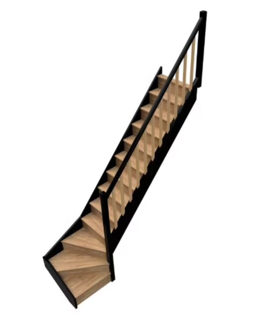 Escalier Uno quart tournant bas hêtre bicolore avec rampe | LAPEYRE SERVICES
