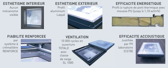Exutoire coulissant pneumatique ou électrique à rupture de pont thermique | DP710 – DENFC - produit présenté par 2CA CONCEPT COMPOSITES AUVERGNE