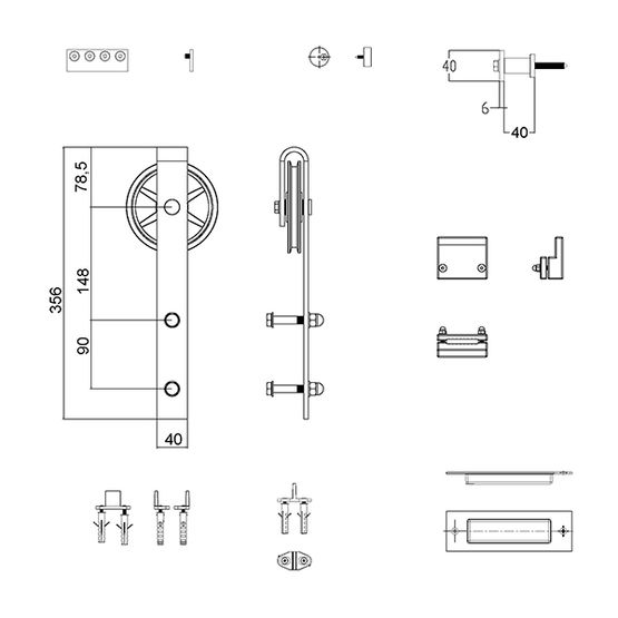 Ferrure de porte coulissante bois en acier | Bario 3 - AC030107 - produit présenté par DESIGN-MAT