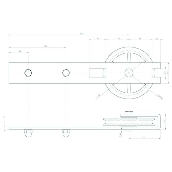Ferrure de porte coulissante bois en acier | Quadrat 3 - AC030114 - produit présenté par DESIGN-MAT