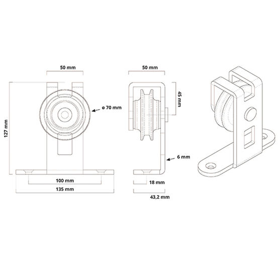 Ferrure de porte coulissante bois en acier trempé blanc | Quadrat 1 - AC030115 - produit présenté par DESIGN-MAT
