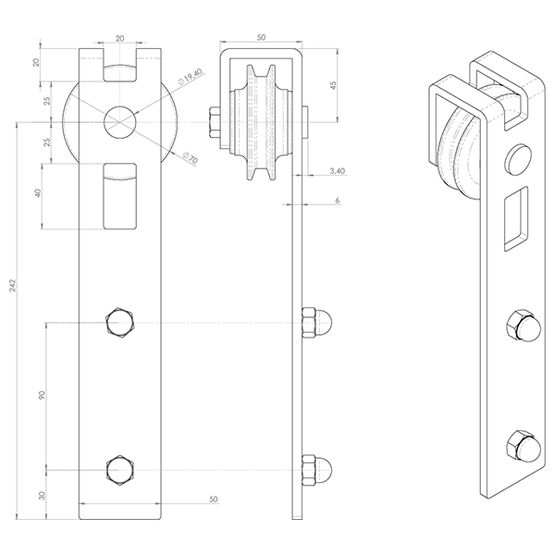 Ferrure de porte coulissante bois en acier trempé | Quadrat 2 - AC030113 - produit présenté par DESIGN-MAT
