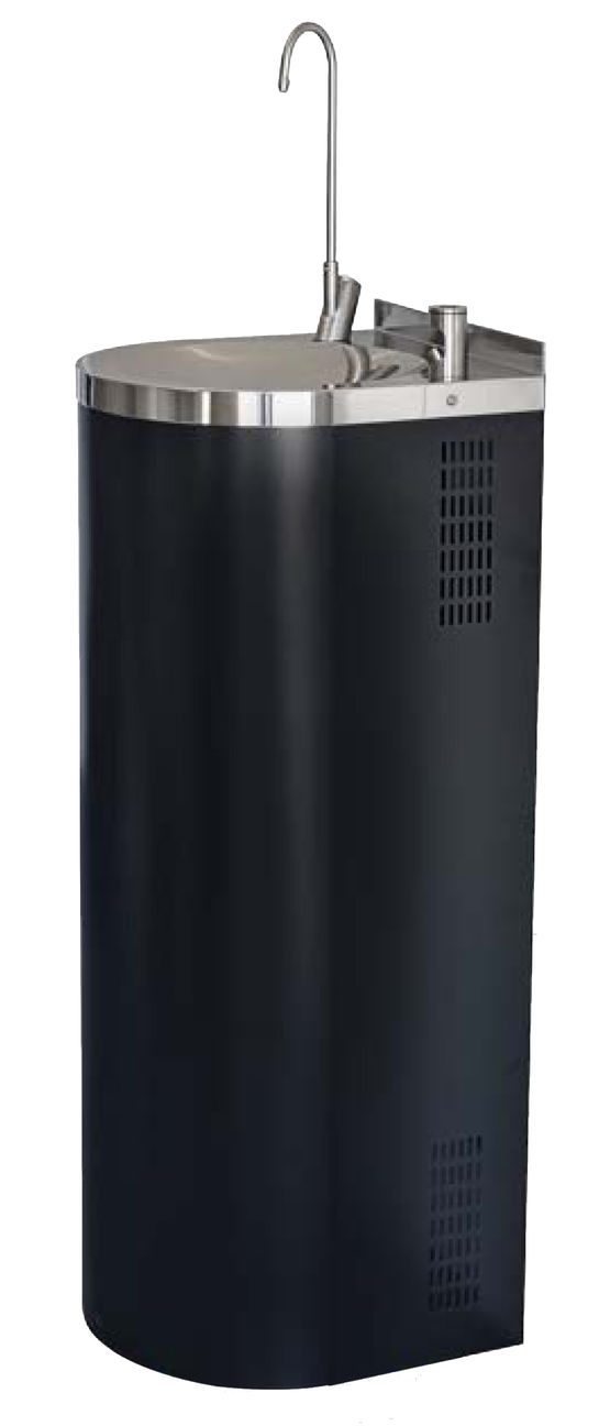 Fontaine à boire réfrigérée sur pied inox finition noire avec robinets sans contact à détection | FO-B02-N - produit présenté par SUPRATECH