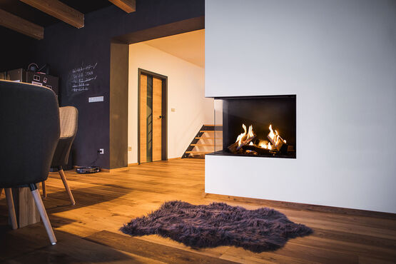  Foyer d’angle à bois avec vitre escamotable | Ecka Hoxter  - Foyers