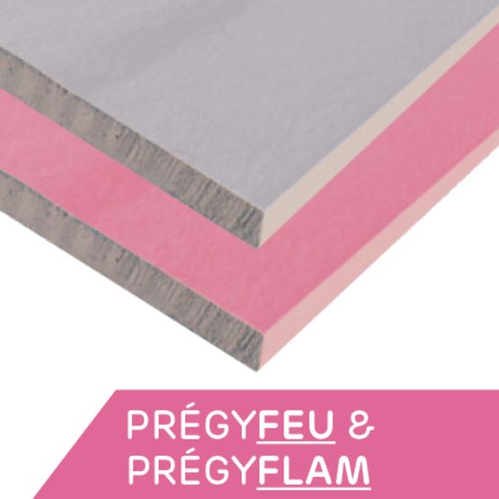 Gamme de plaques de plâtre  | SINIAT PRÉGYFLAM STD ou A1 – PRÉGYFEU A1