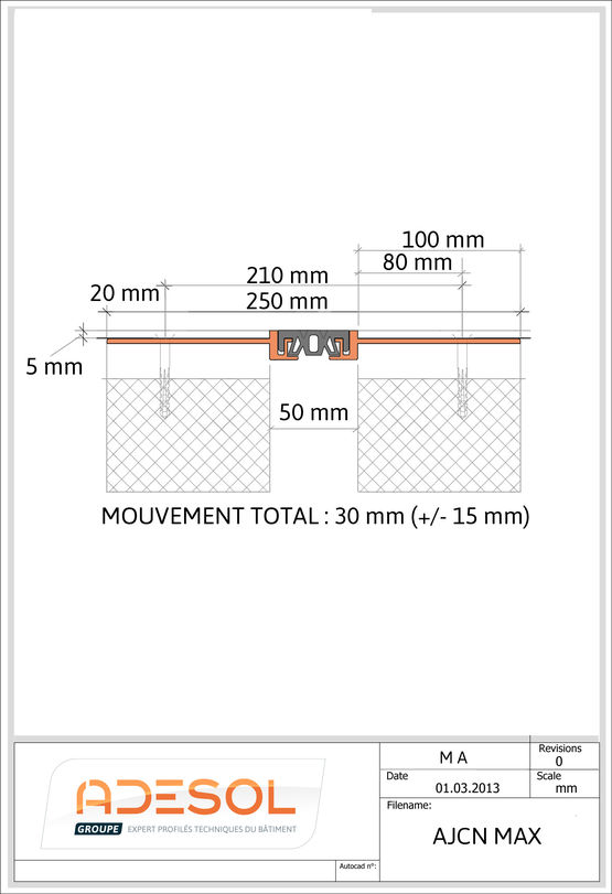  Joint de dilatation spécial pour sol en résine et revêtement PVC / VINYL (LVT) - Joints de dilatation ou fractionnement