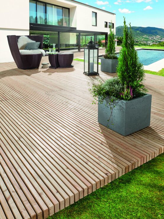 Kit complet pour pose de terrasse en fines lames de bois à claire-voie | Pinutex - MOCOPINUS