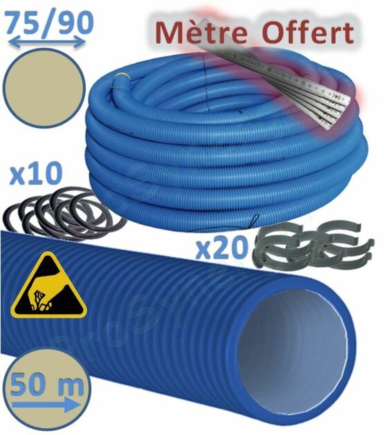 Kit Conduit de ventilation lisse PEHD Ø75 ou 90mm - 50m + joints, colliers + Cadeau | SITE008507