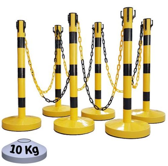  Kit de 6 poteaux de balisage EVOLYS métal avec chaîne plastique ou métal | Réf PM6 - EQUIPEMENTECH