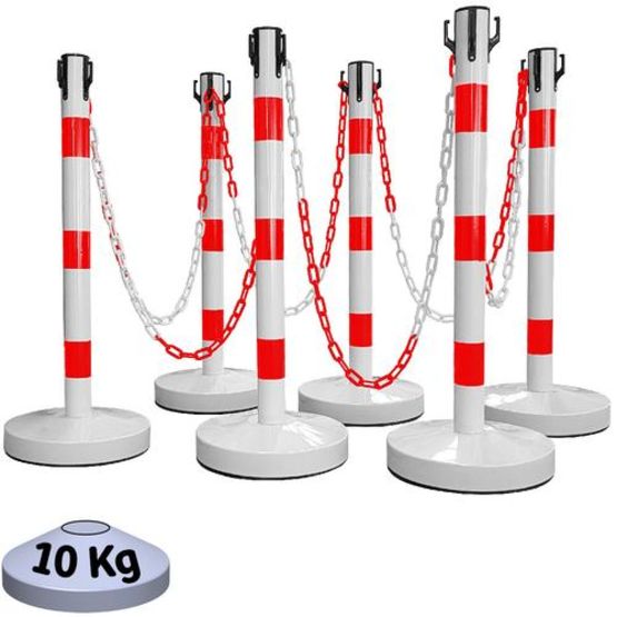  Kit de 6 poteaux de balisage EVOLYS métal avec chaîne plastique ou métal | Réf PM6 - Équipements de sécurité et de signalisation