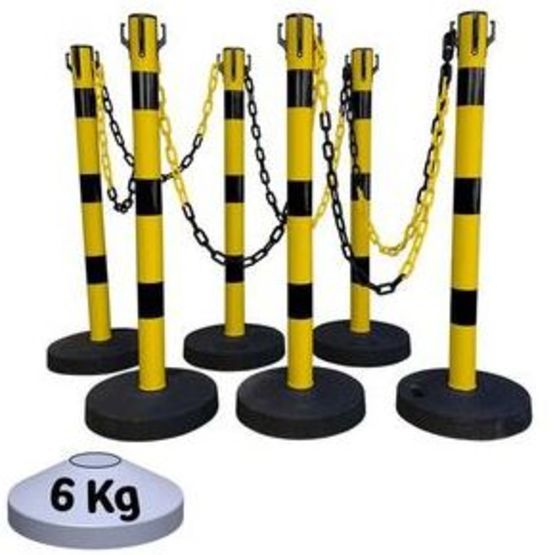  Kit de 6 poteaux de signalisation en PVC avec 25 m de chaîne | EVOLYS Réf PPC6 - Équipements de sécurité et de signalisation