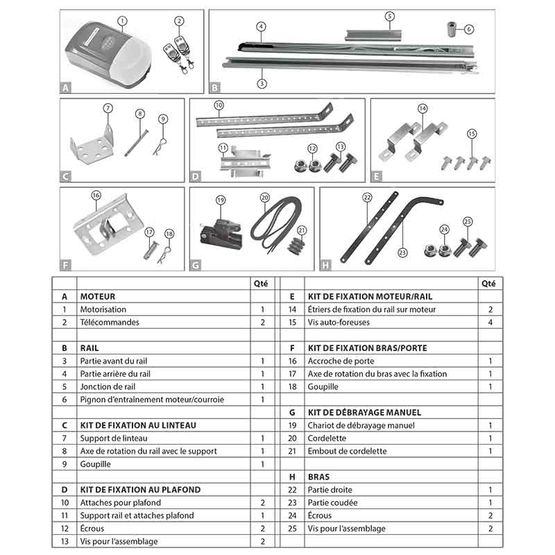  Kit de motorisation 24 V 1000 N pour porte de garage - Motorisation pour portes de garage
