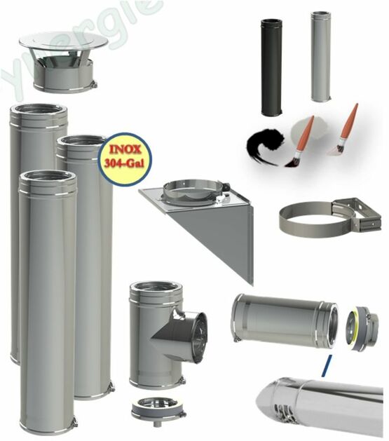  Kit Façade conduit cheminée extérieur Duoten (Isolé 25 mm), Ø 80 à 250 mm, Noir ou Inox - PROSYNERGIE