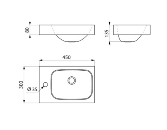 Lavabo LAVANDO trou rob. Ø35 à gche ss trop plein Inox 304 sat | Réf. 121360- produit présenté par DELABIE