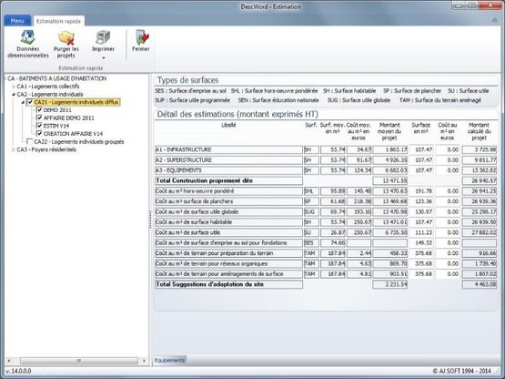  Logiciel d&#039;estimation pour la maîtrise du coût des constructions | Estimation DescWord - AJ SOFT