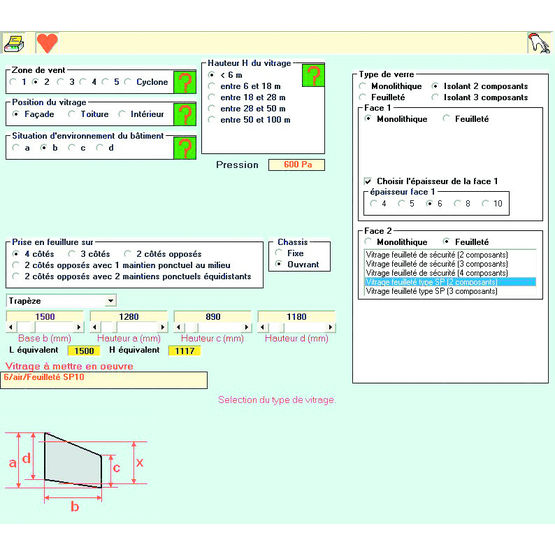 Logiciel de calcul d&#039;épaisseur de vitrage | PI-Vitrage 5.1