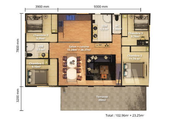  Maison moderne en kit 126m² -  avec patio / Spéciale jeunes ou petit budget | BATI-FABLAB - BATI-FABLAB 
