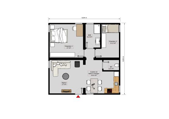  Maison modulaire - chambre + salle à manger - Petit budget / plain-pied - Spéciale Export - BATI-FABLAB 