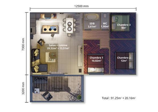  Maison modulaire optimisée en kit 111 m² -  avec patio /idéale jeunes ou petit budget | BATI-FABLAB - BATI-FABLAB 