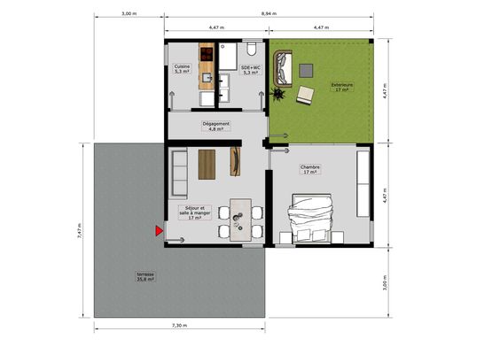  Maison modulaire plain-pied en kit prêt à monter avec espace vert - Spéciale Export  - BATI-FABLAB 