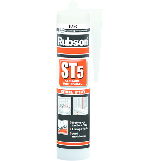 RUBSON - Mastic silicone ST 5 pour sanitaire et carrelage - gris clair -  cartouche de 300 ml