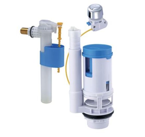 Mécanisme WC - Soupape double poussoir à câble + Rob flotteur alim latérale  - NF - Hydrocable - FixoConnect - Ayor