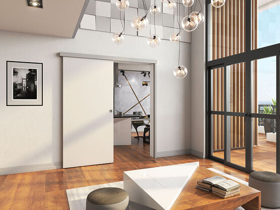 Mécanisme pour porte coulissante avec bandeau en bois | SAF-Bois