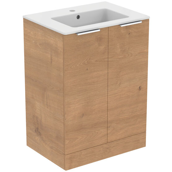  Meuble plain-pied avec lavabo encastré - 60 cm 2 portes | Ulysse+ P0278 - Meuble vasque pour salle de bain