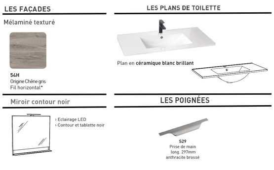 Meuble salle de bain Fabrik à poser au sol avec vasque, miroir et éclairage LED | 54HS29G2F09N2 - produit présenté par NEWSANIT